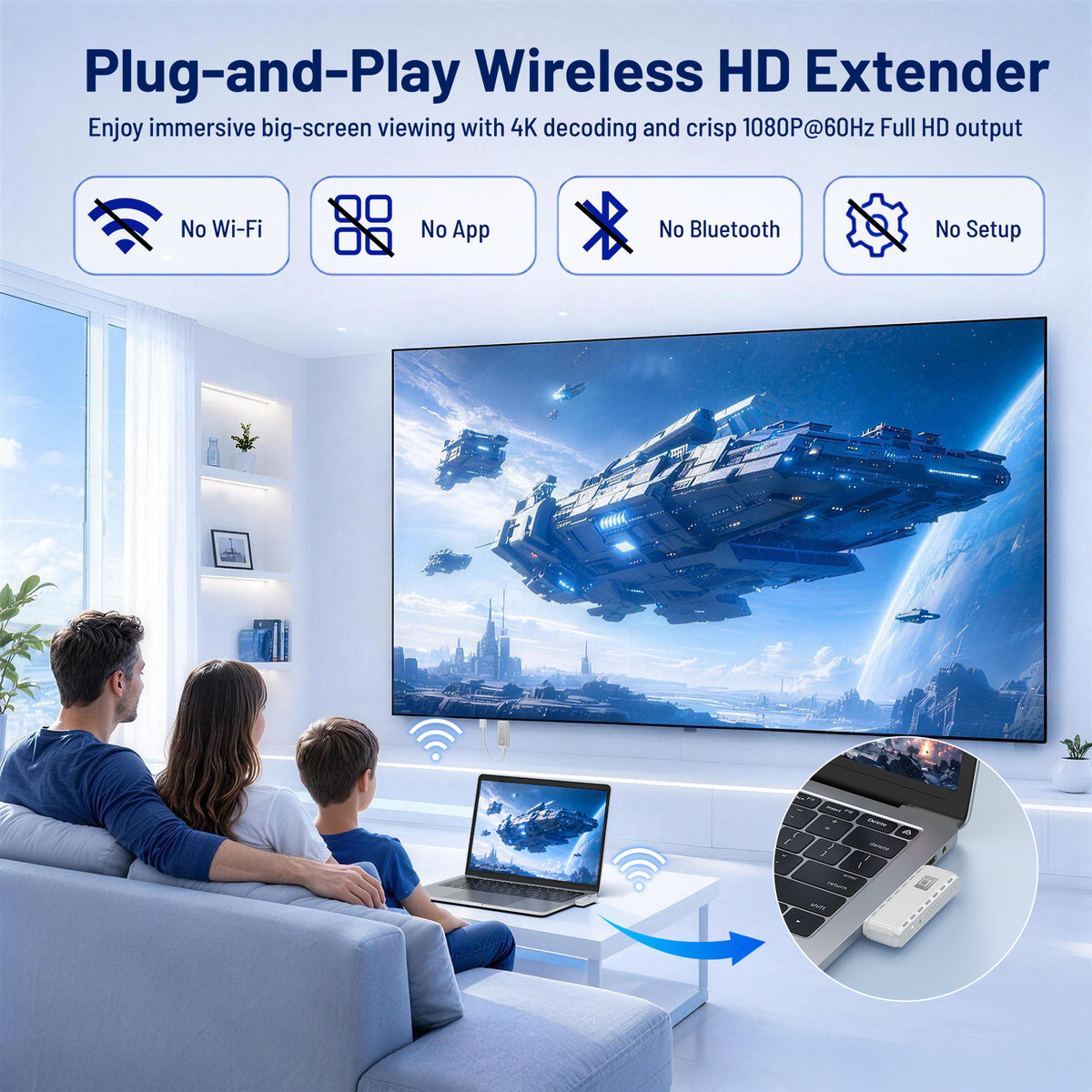 USB-C Wireless HDMI Transmitter and Receiver, 164FT/50M Plug & Play